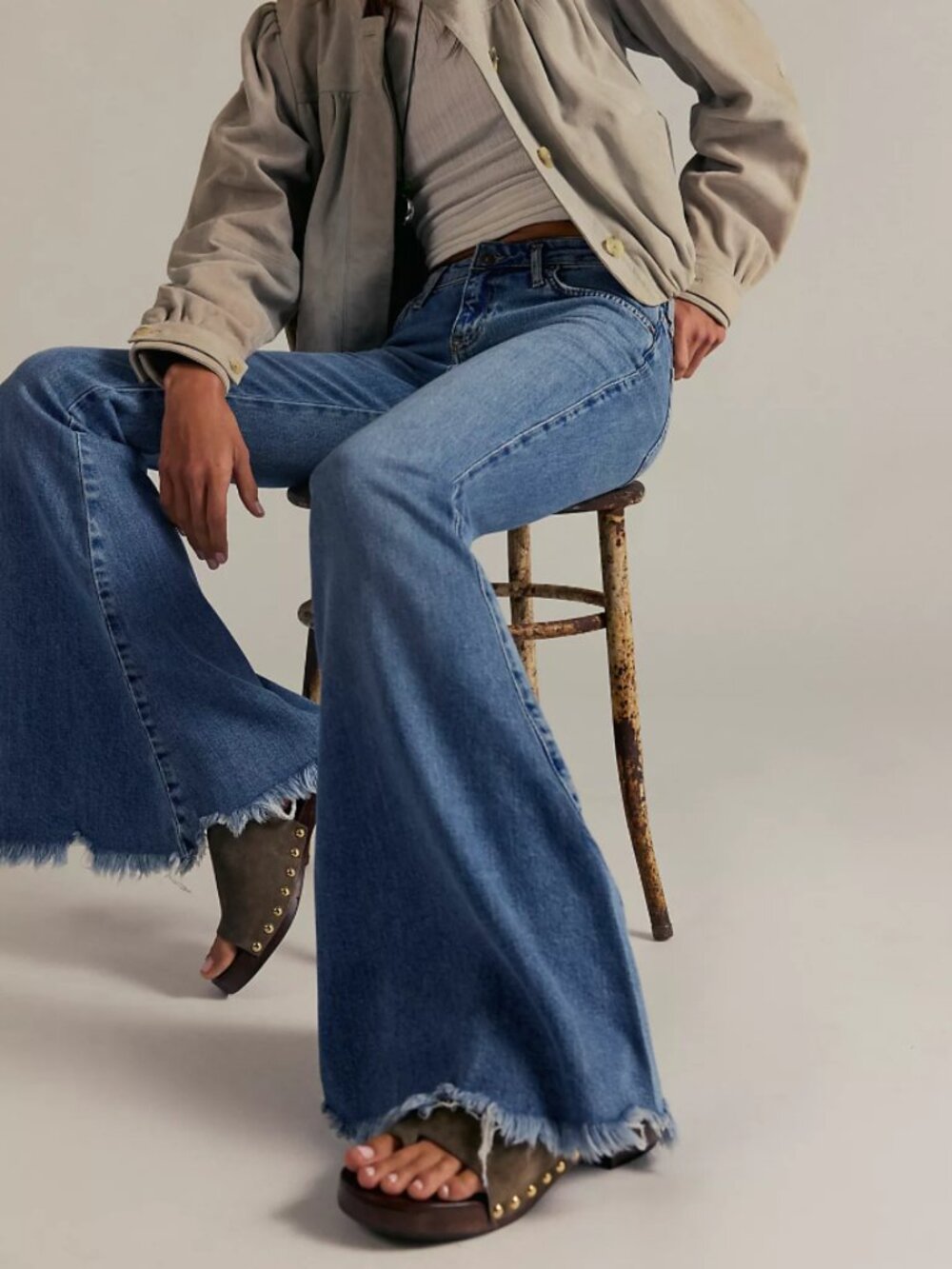 Free People Medium Wash Denim Flare Jeans - Picture 4 of 10